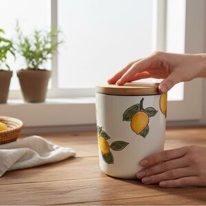 Spectrum Designz Lemon Ceramic Cellar w/ Lid | Medium | Blue Interior🍋